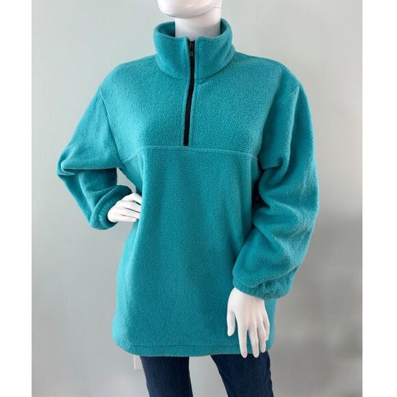 90s Vintage Nordstrom Teal Oversized Fleece Pullover 3/4 Zip Sweatshirt size XS - Picture 6 of 7